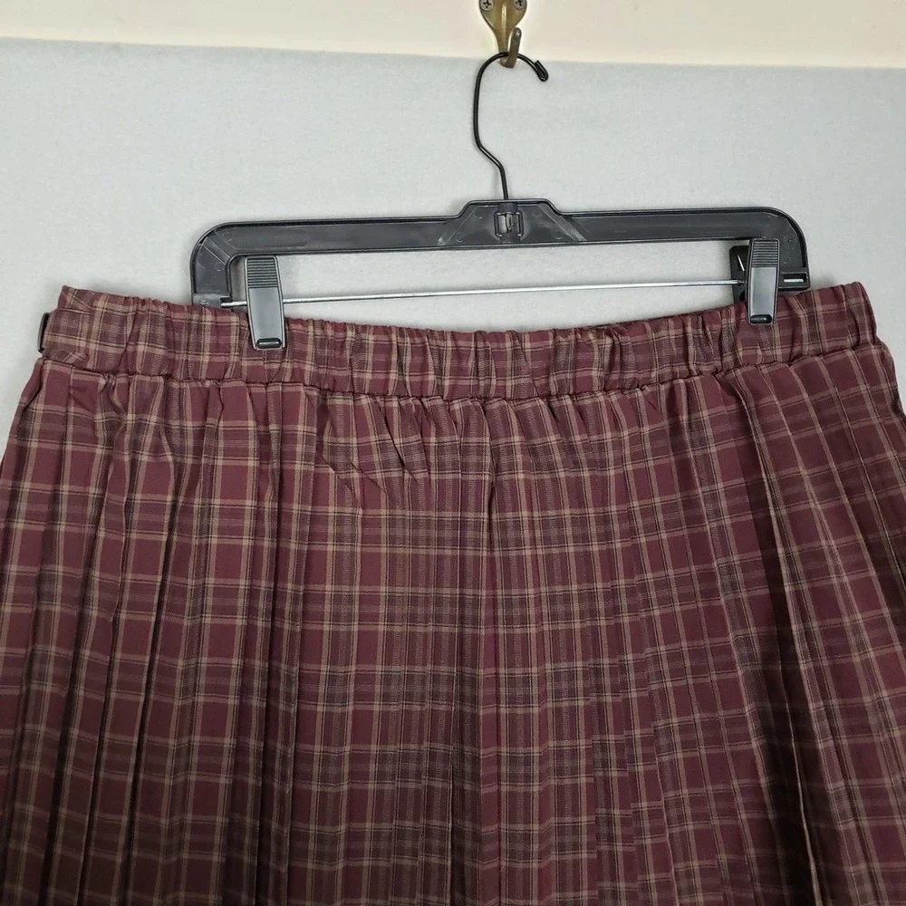 Wild Fable Pleated Mini Skirt Maroon Plaid Side Buckle Academia XXL